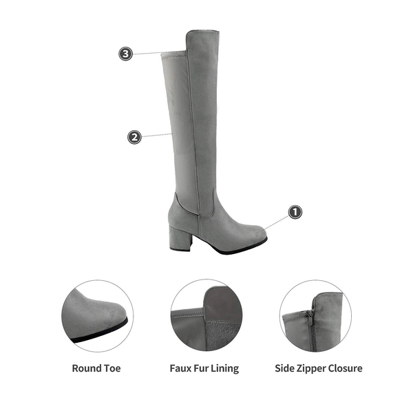 Chunky Knee High Stretch Boots - LIGHT GREY - 4